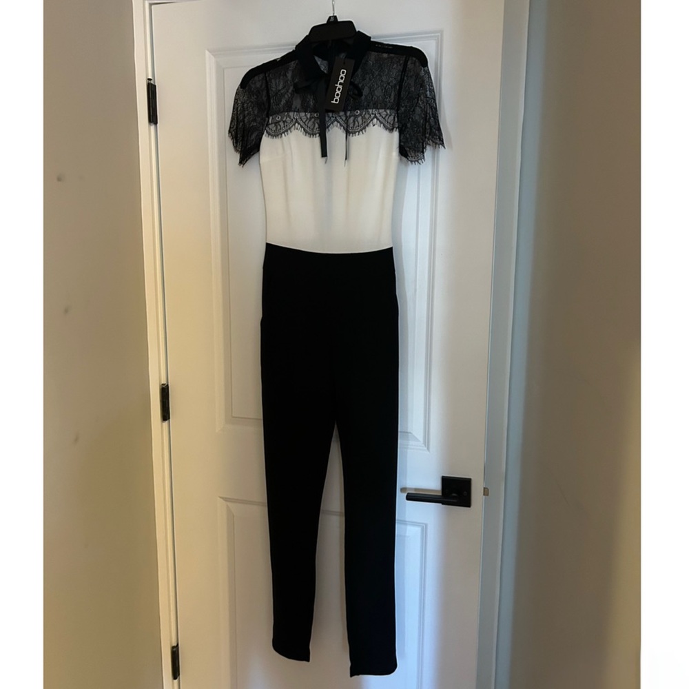 Boohoo Black and White Lace Jumpsuit